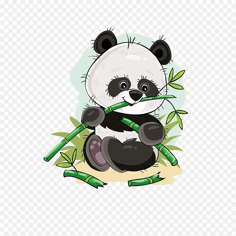 吃竹叶的熊猫卡通插画