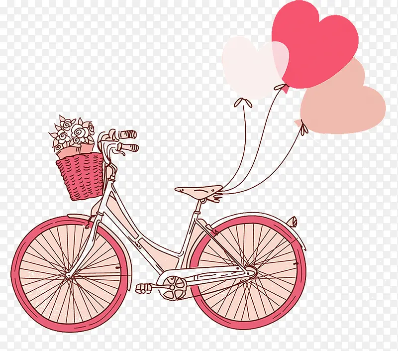 粉色简笔画卡通自行车