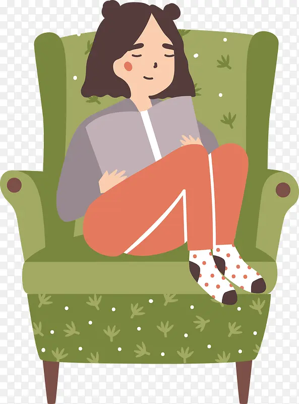 坐在沙发上看书的女子