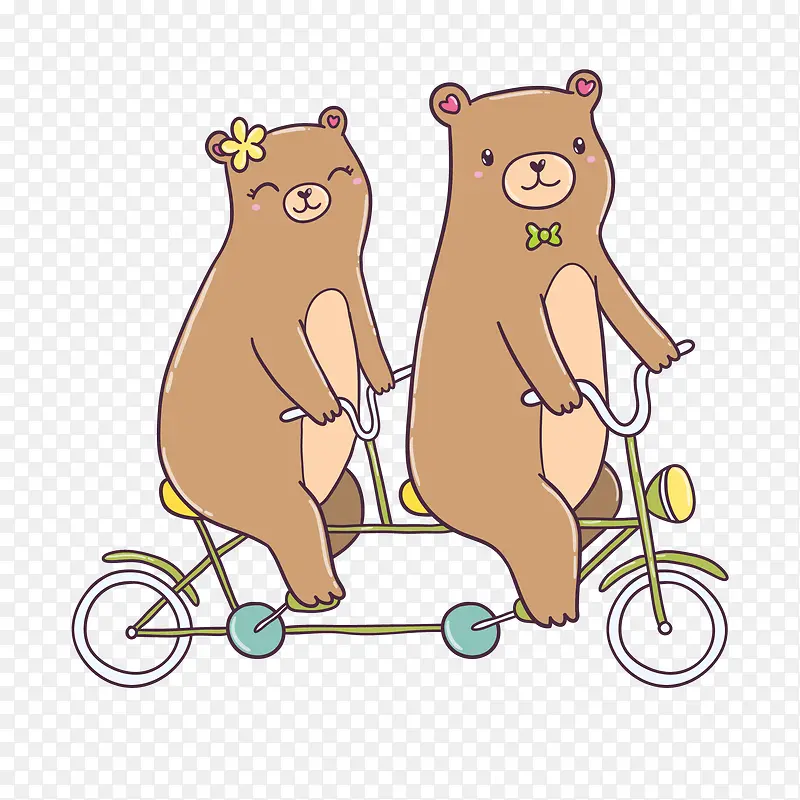 郊外骑双人自行车的情侣熊