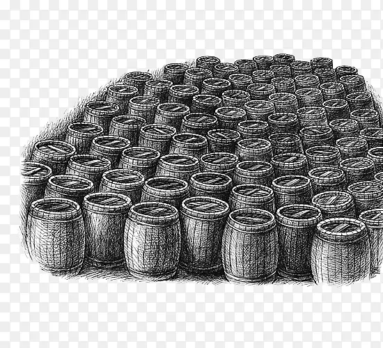 酿造红酒的橡木桶素描图案