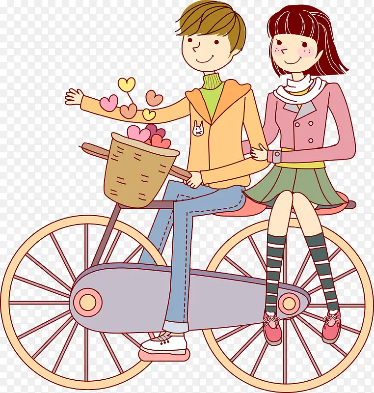 卡通版骑自行车的情侣