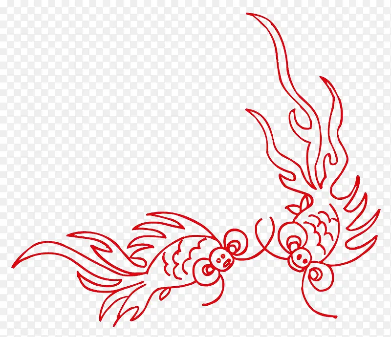 红色中国风双鱼戏水艺术中国风底