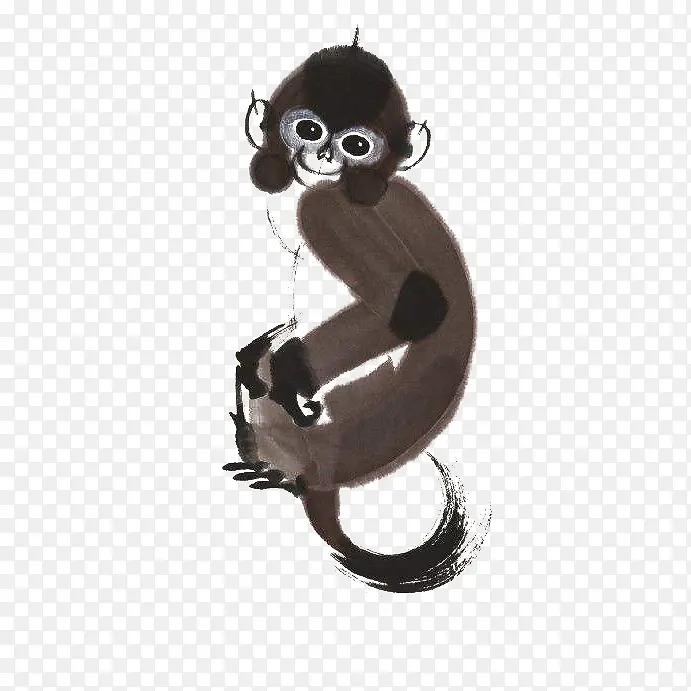一只微笑的可爱猴子水墨画插画免