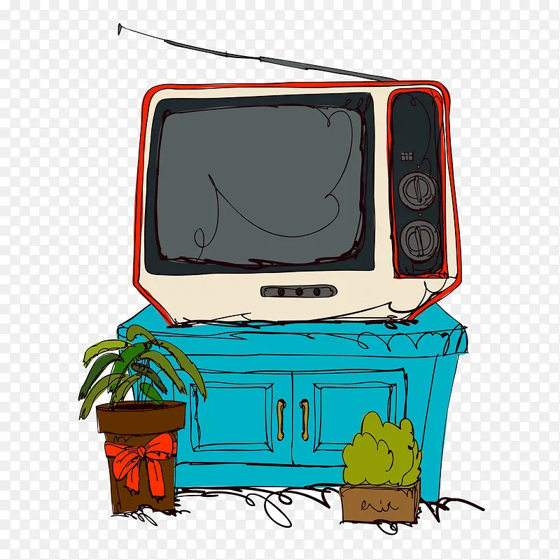 手绘复古电视机免抠图