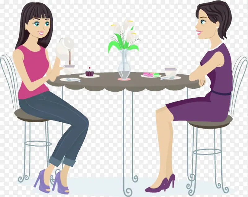 一起吃饭喝茶的2个女子