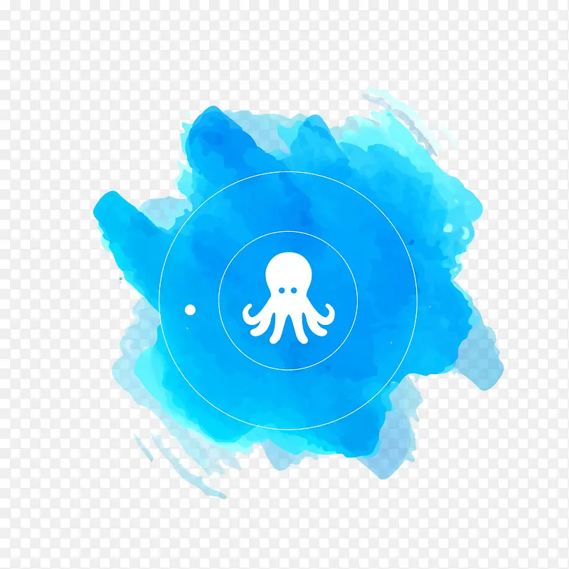 章鱼蓝色水彩绘标签