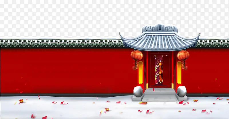 春节喜庆大红色墙面门庭