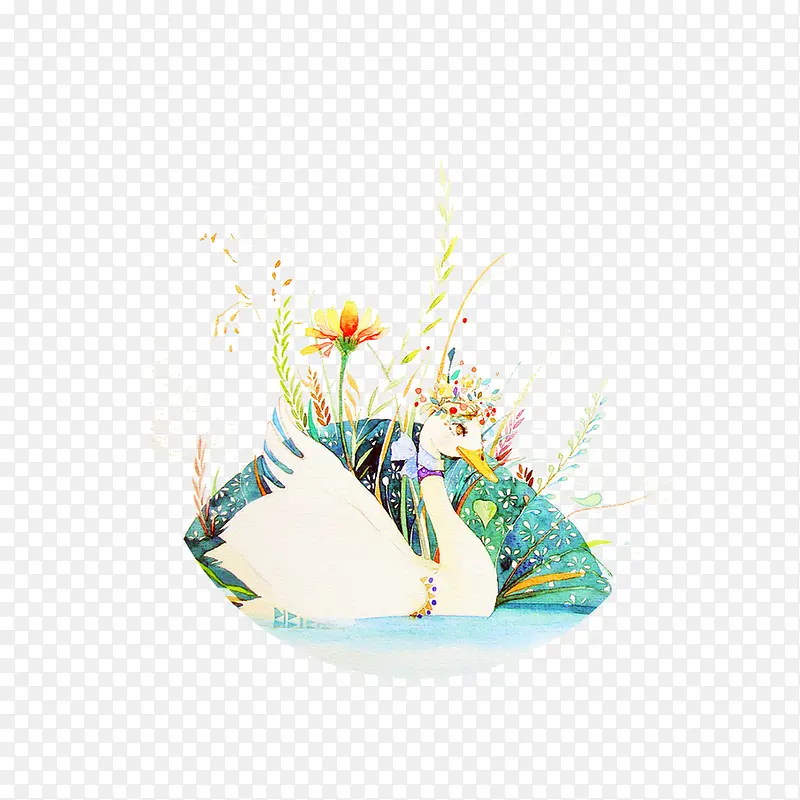 手绘白天鹅