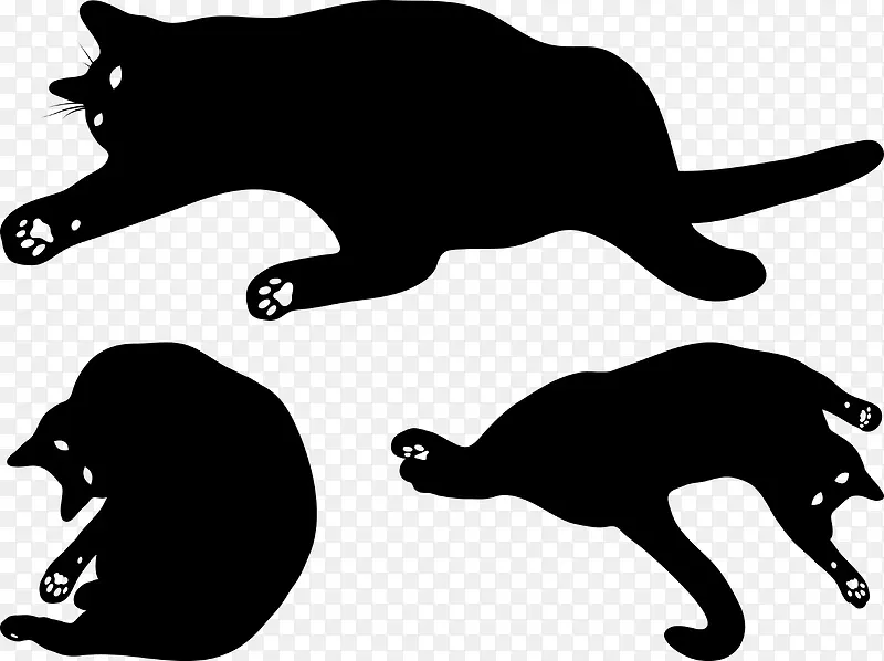 手绘形态各异的黑猫