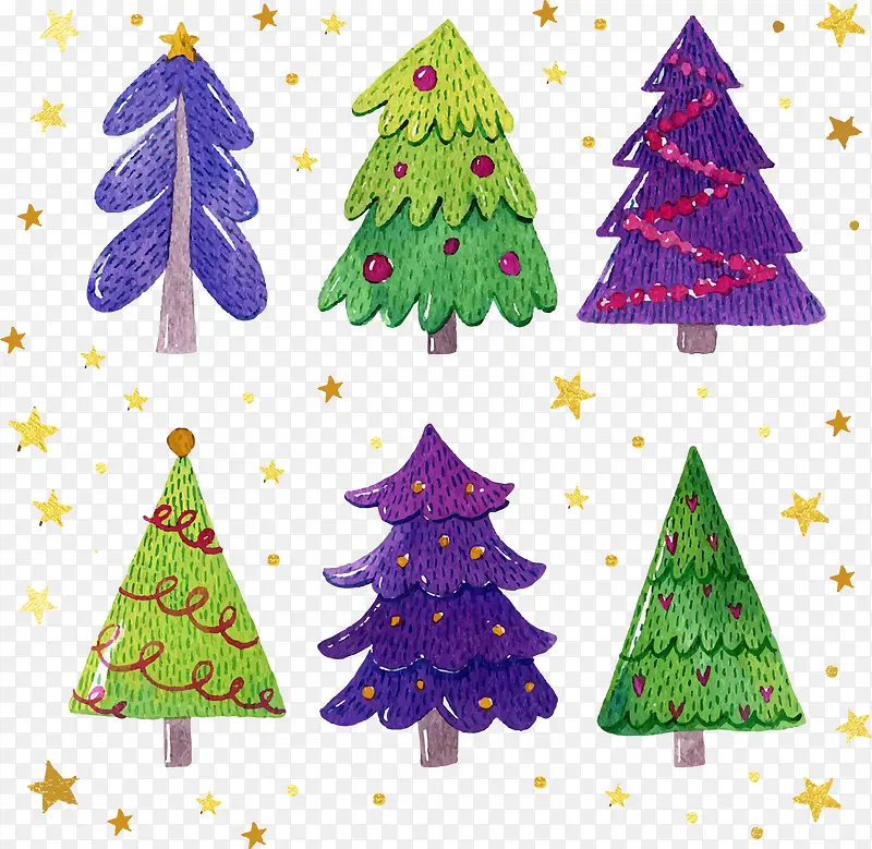 矢量手绘水彩圣诞树