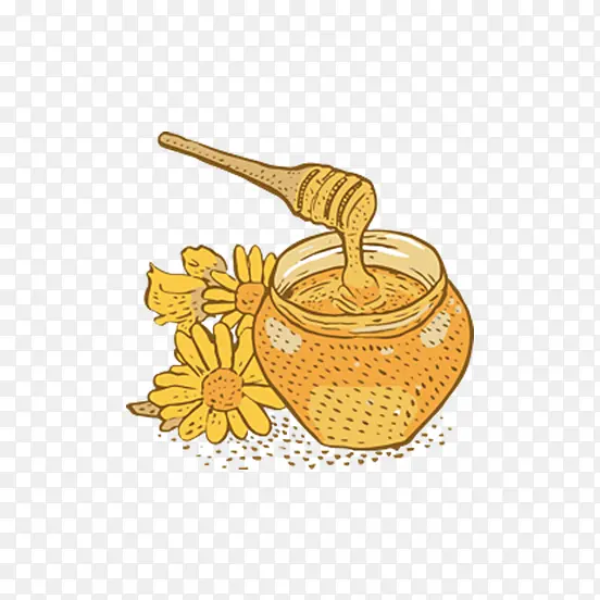 手绘黄色的蜂蜜罐