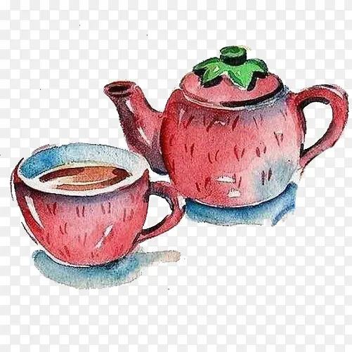 茶壶茶杯手绘画素材图片