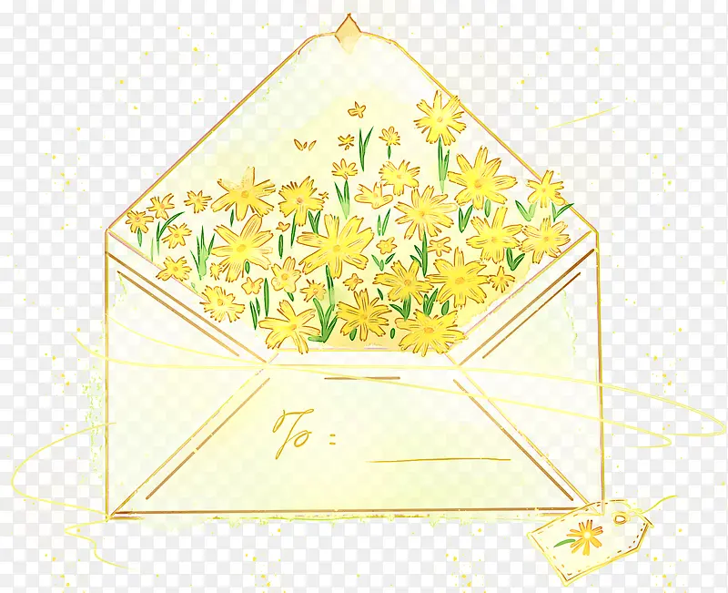 手绘装饰黄色鲜花信封素材