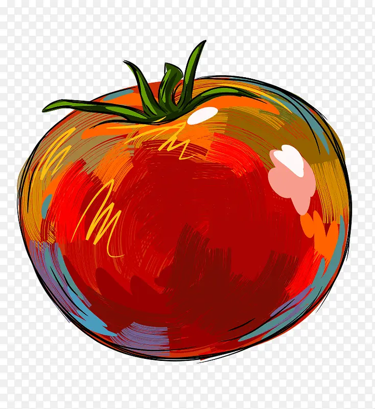 红色番茄一个手绘彩色马克笔风格