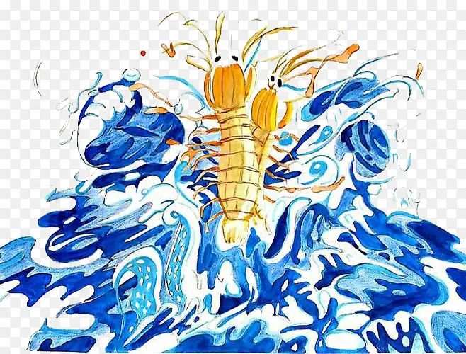 动漫海洋龙虾插画