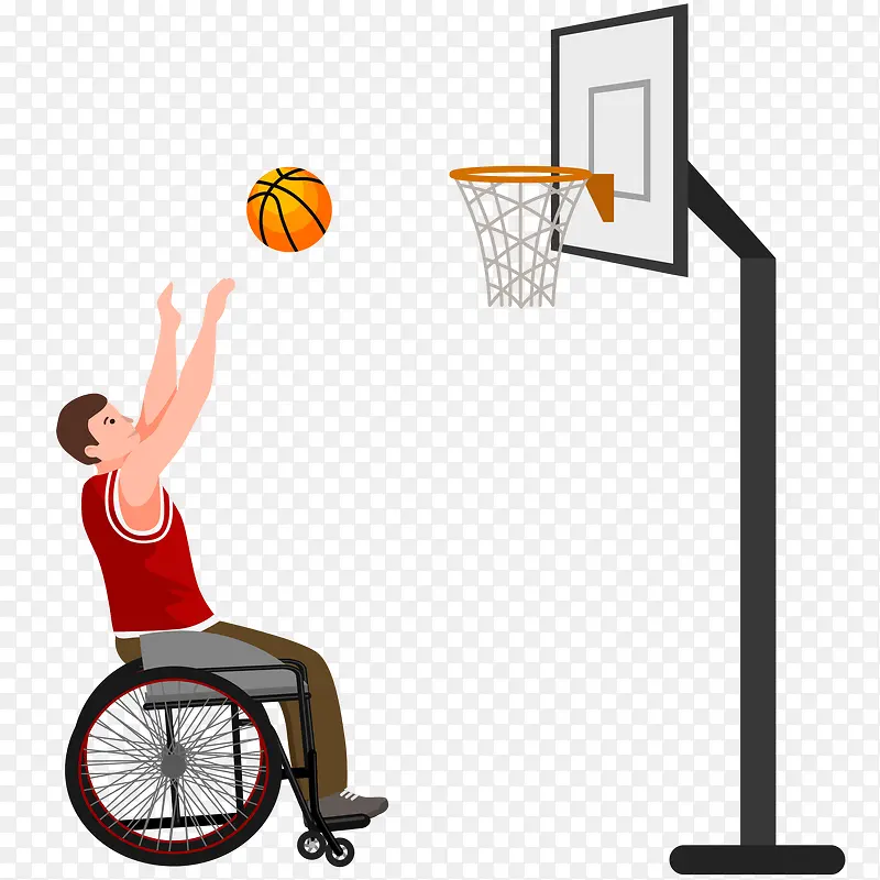 轮椅篮球运动员投篮插画
