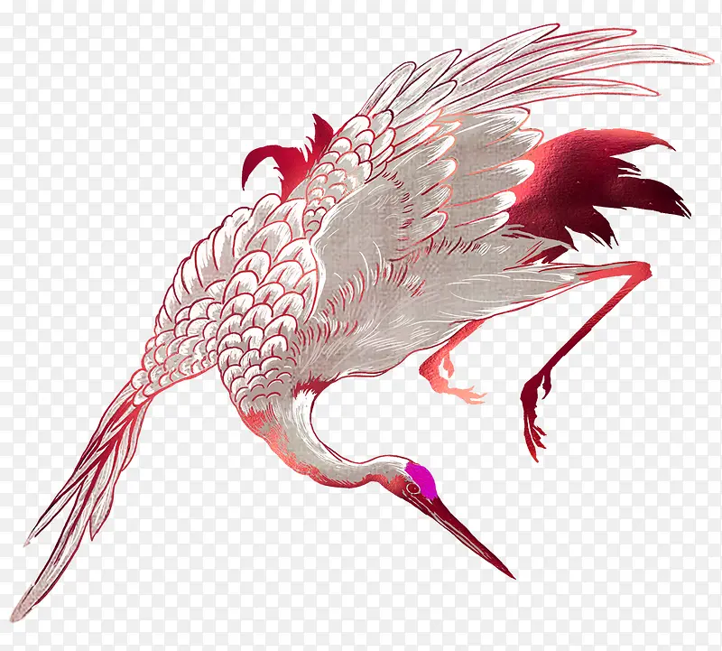 红色中国风仙鹤装饰图案