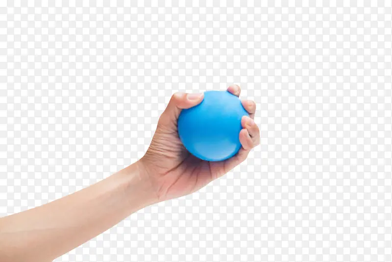蓝色绝缘体被手拿着的球体橡胶制