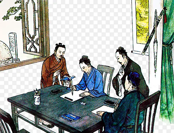 手绘国画风古代文人读书写字免扣PNG图片素材下载_图片编号7722848-PNG素材网