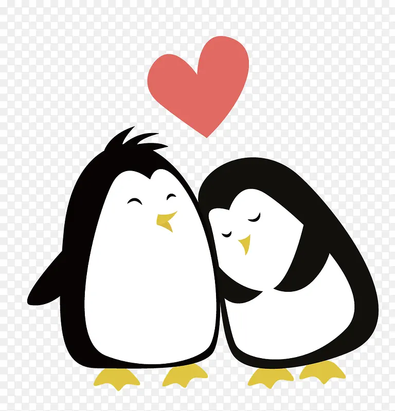 卡通手绘七夕情人节爱心企鹅