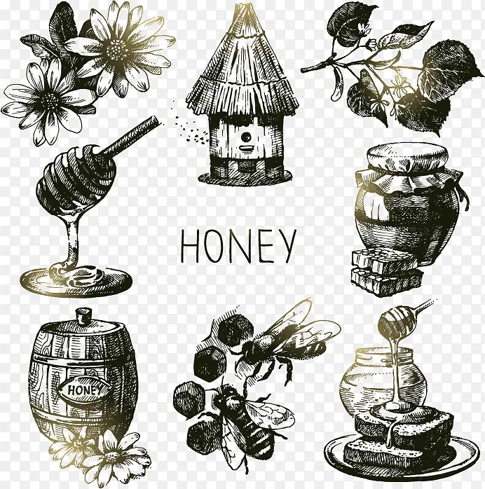 手绘蜜蜂和蜂蜜
