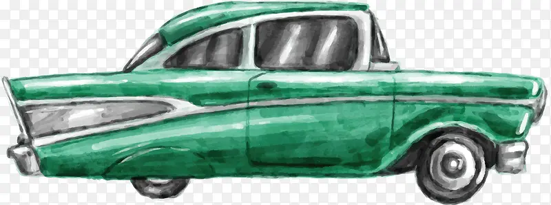 创意水彩绿色汽车插画装饰