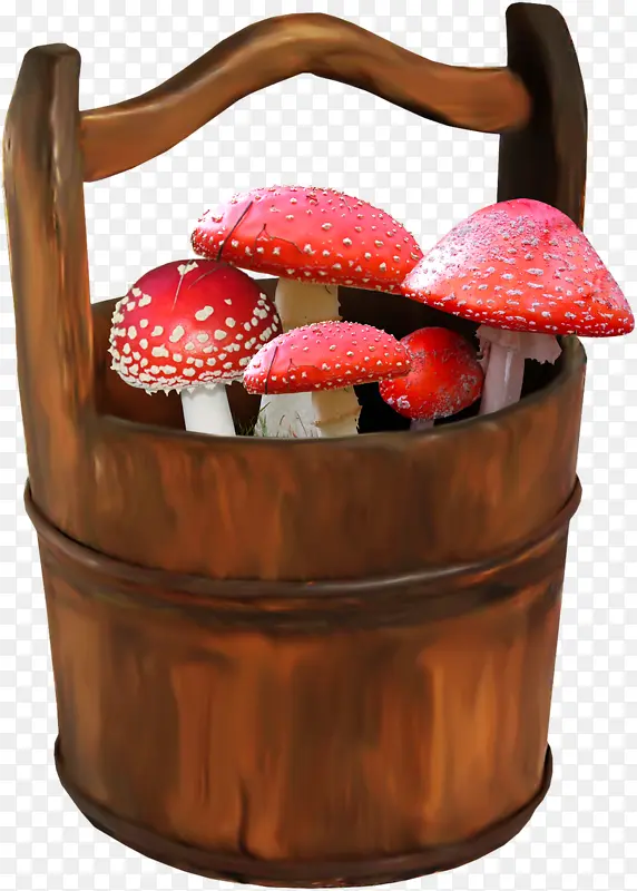 卡通木桶红蘑菇