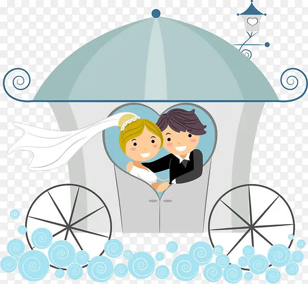 免抠卡通浪漫婚车上的新娘新郎