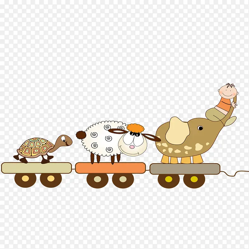 卡通手绘动物小火车