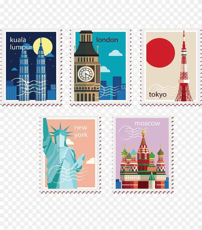五张旅游纪念邮票