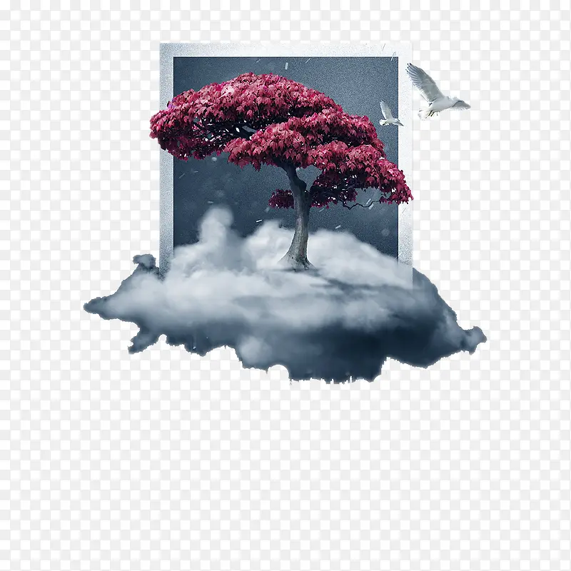 云端上的樱花树装饰图案免抠素材