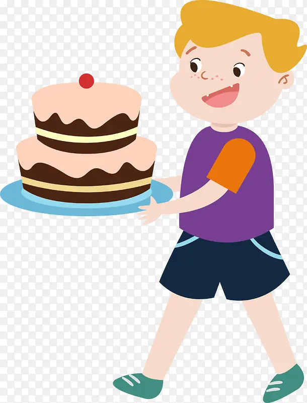 儿童节端着蛋糕的男孩