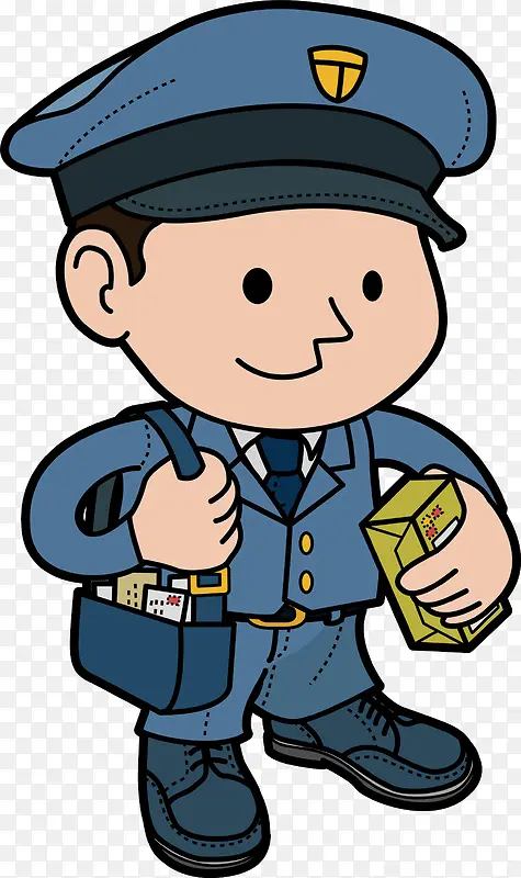 卡通形象戴蓝色帽子的邮递员