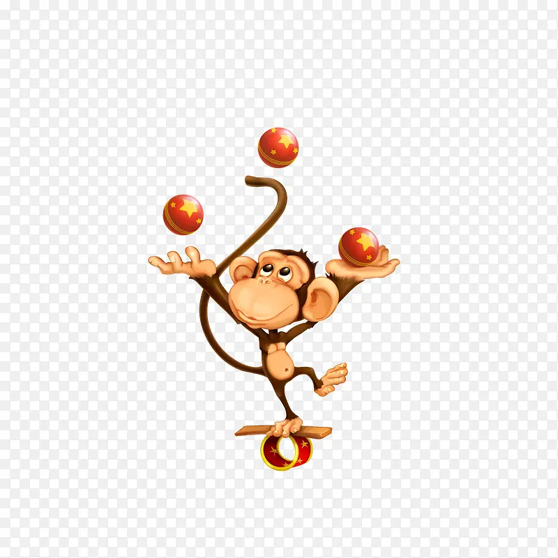 矢量手绘小猴子玩球表演