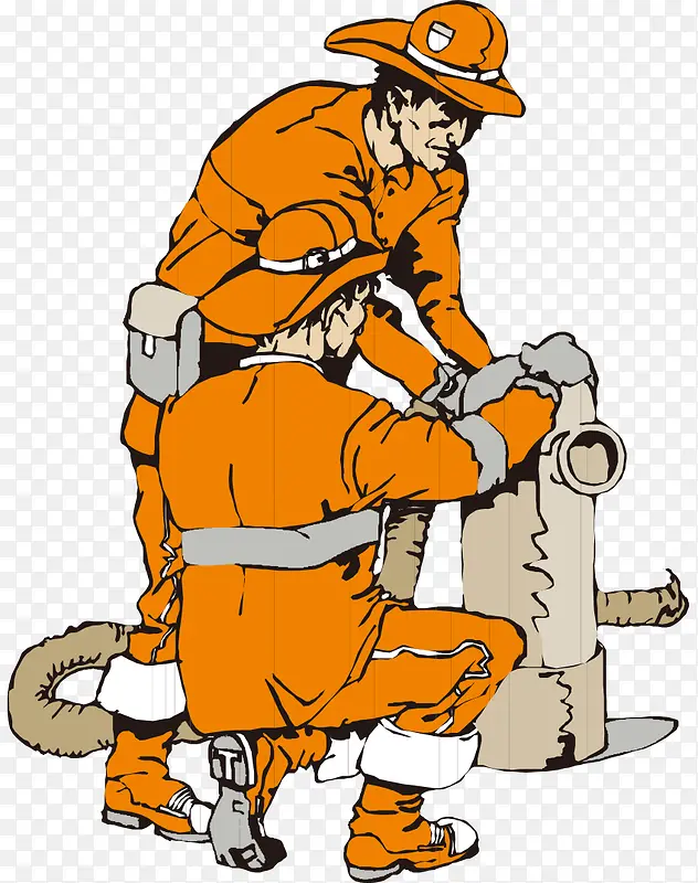 卡通手绘橙色外国消防员