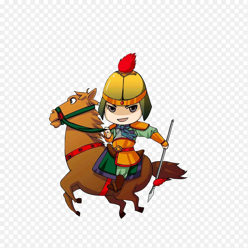 卡通骑在马背上的古代将军素材