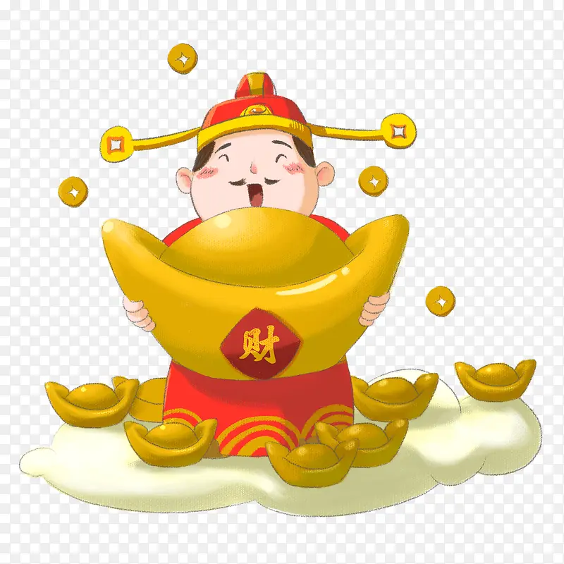 抱着金元宝的卡通财神PNG图片素材下载_图片编号7739637-PNG素材网