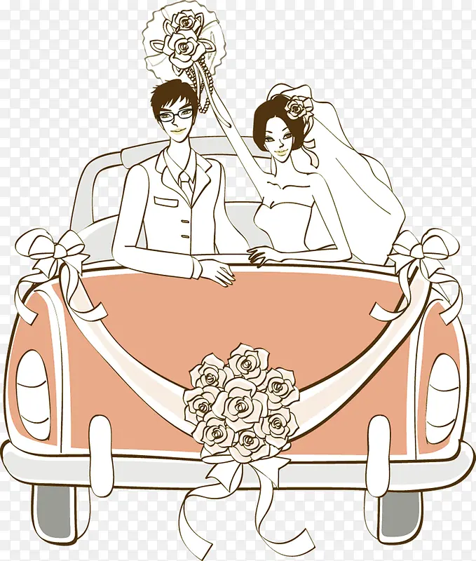 橙色卡通婚车情侣装饰图案