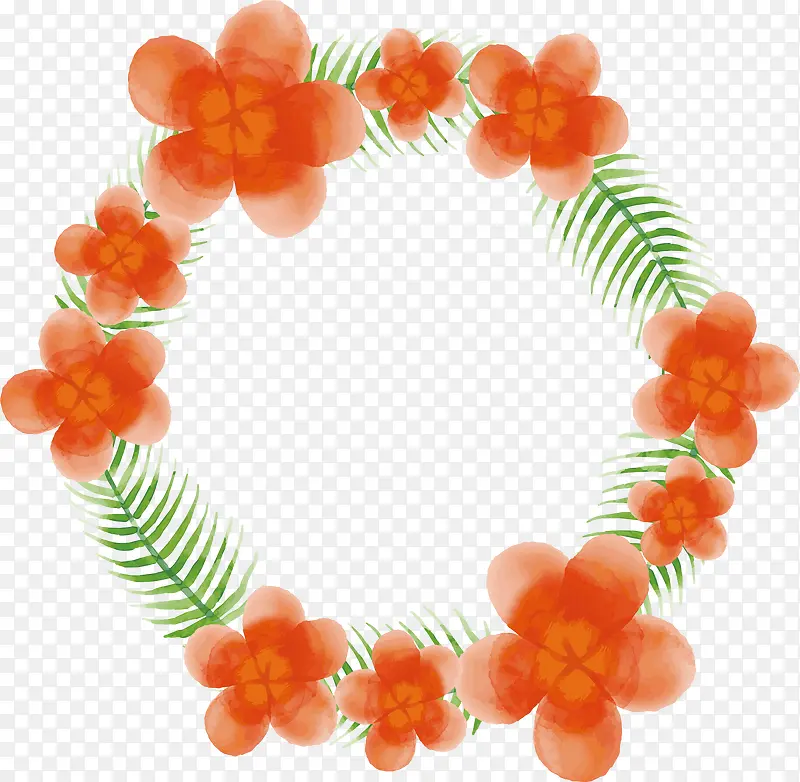 橘色水彩花朵花环
