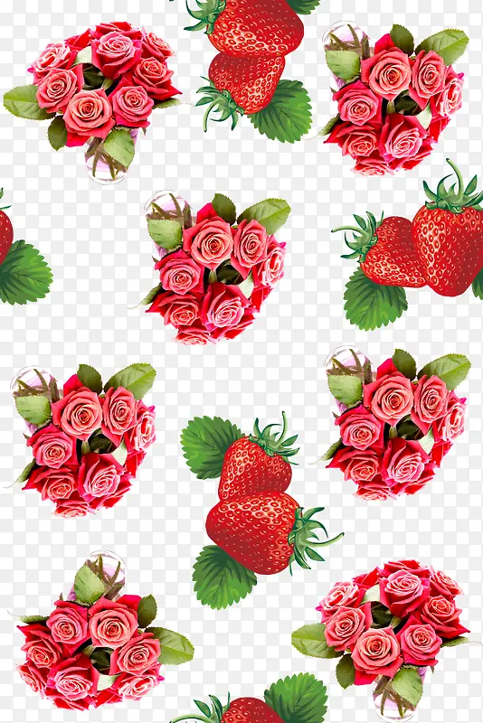 玫瑰草莓情人节矢量图素材psd