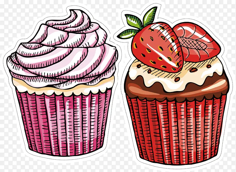 草莓蛋糕矢量手绘可爱咖啡甜品素