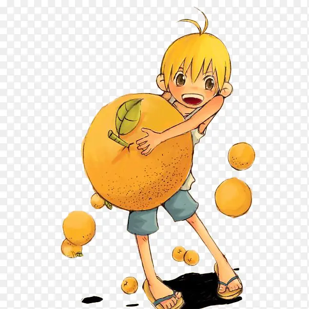 卡通男孩抱着大香橙
