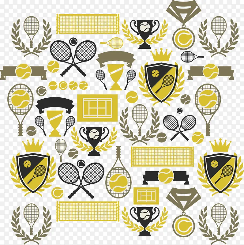 矢量图网球各式徽章标志