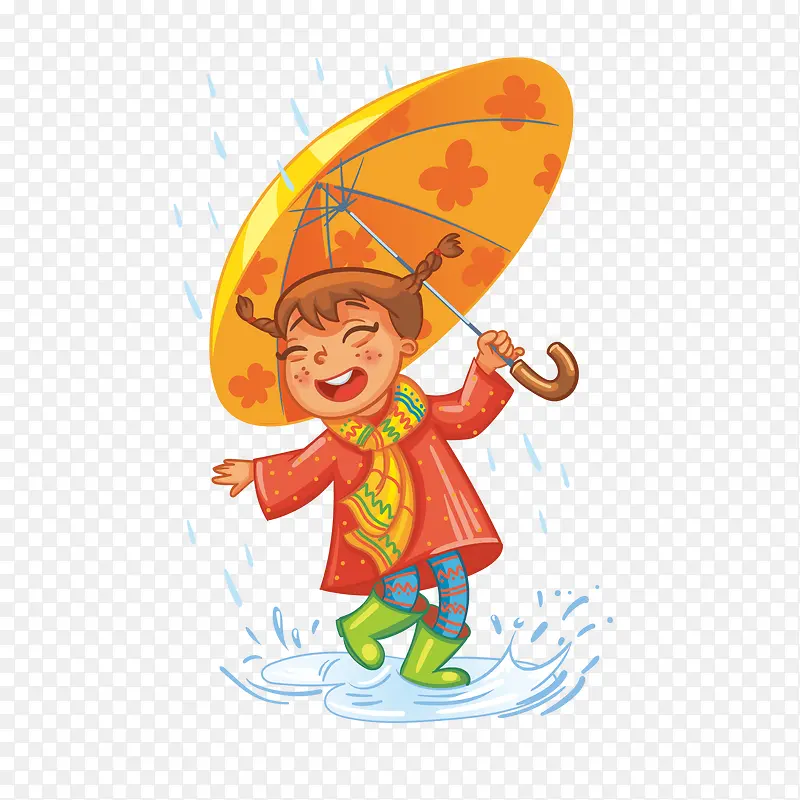 下雨天撑伞玩水的女孩
