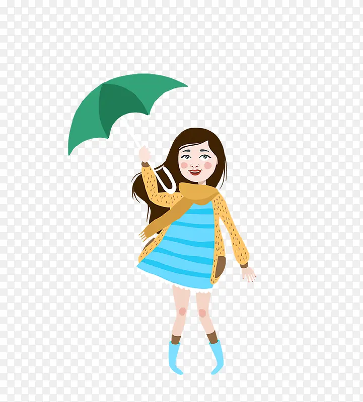 卡通手绘撑伞的少女插画