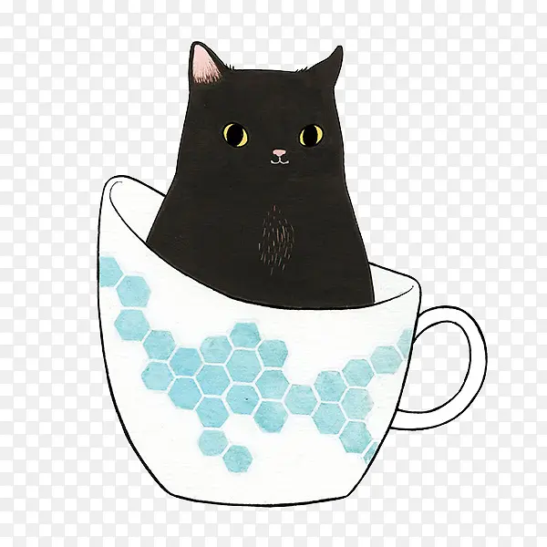 茶杯里的黑猫图案