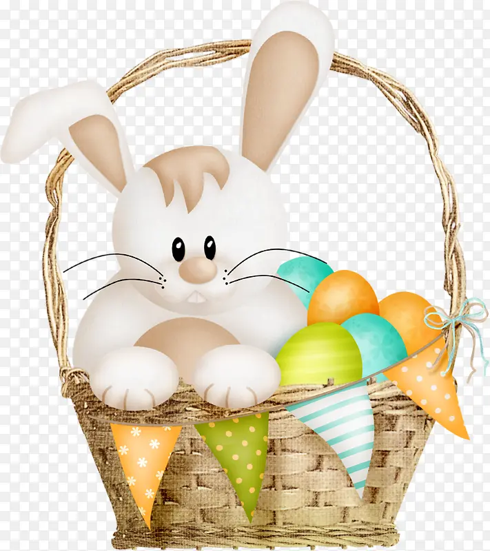 卡通在篮子里的小白兔和蛋