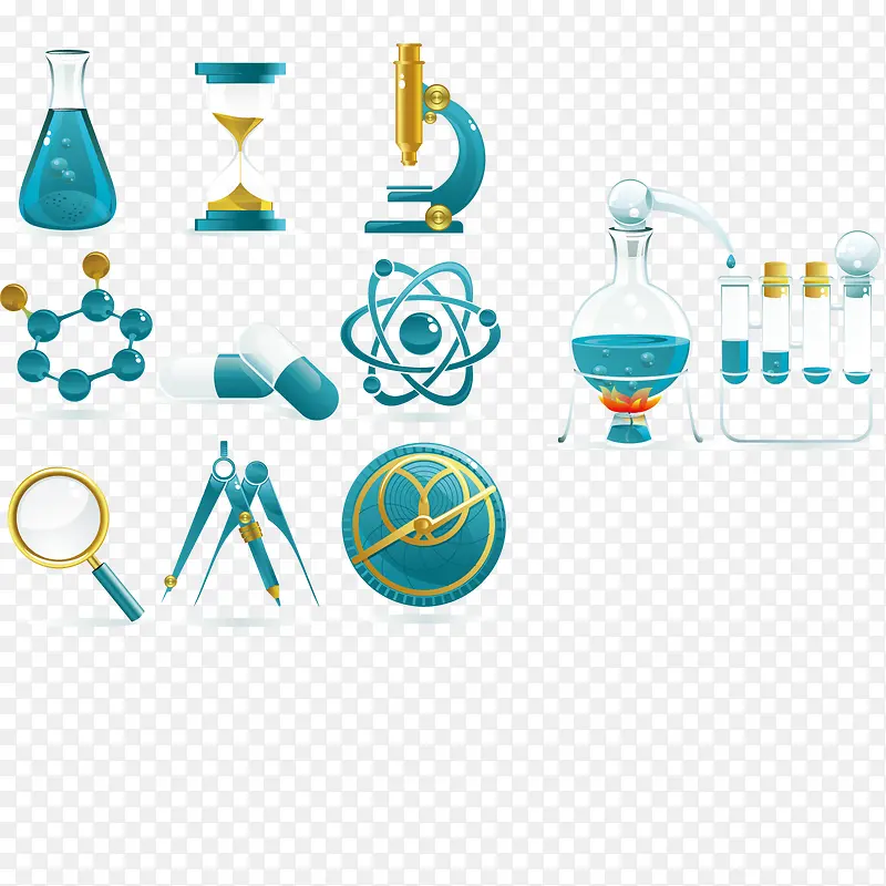 蓝色物理化学实验工具矢量