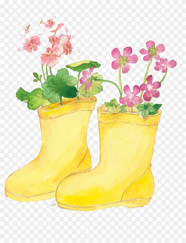 手绘水彩黄色雨鞋插图